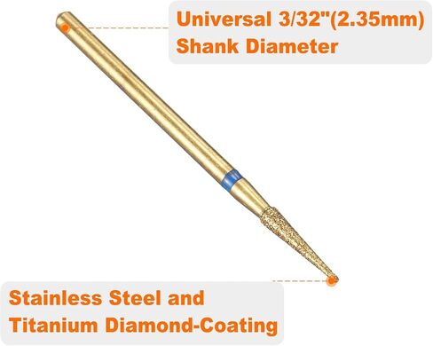 HARFINGTON 8pcs 120-140 Grits Diamond Grinding Bit 1.8mm Tapered Head 2.35mm Shank 15mm Length Titanium Plated Stone Sanding Drill Bits Rotary Tool for Nails Grinding Polishing in Saudi Arabia