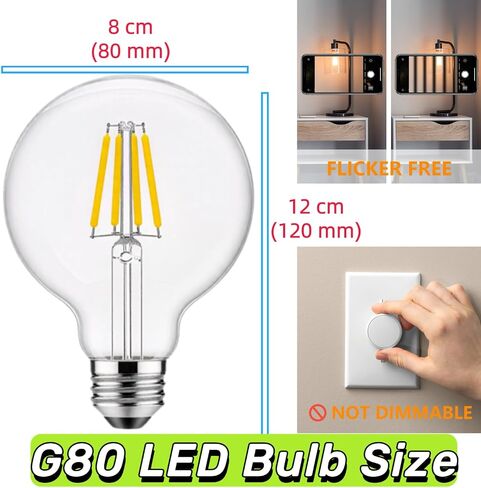 مصابيح إضاءة G25/G80 LED غلوب، مصابيح LED غلوب 4 وات غير قابلة للتعتيم g25 غلوب 40 وات، أبيض دافئ 2700 ك، أضواء مرآة مكياج لغرفة النوم، مصابيح إضاءة ثريا سبوتنيك حديثة من الزجاج الشفاف 6 عبوات in Saudi Arabia
