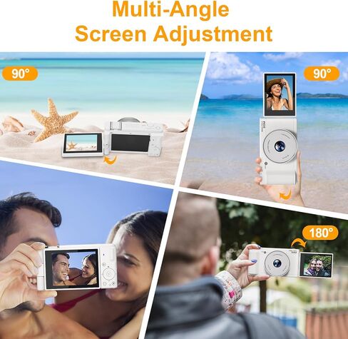 كاميرا رقمية بدقة 5K UHD للتصوير الفوتوغرافي، كاميرا تسجيل فيديو بدقة 80 ميجابكسل ذات التركيز التلقائي لليوتيوب، شاشة قلاب 3 بوصات 270 درجة، كاميرا سيلفي بعدسة مزدوجة مع تكبير رقمي 18x، بطاقة SD سعة 64 جيجابايت، بطاريتان وشاحن، أبيض in Kuwait