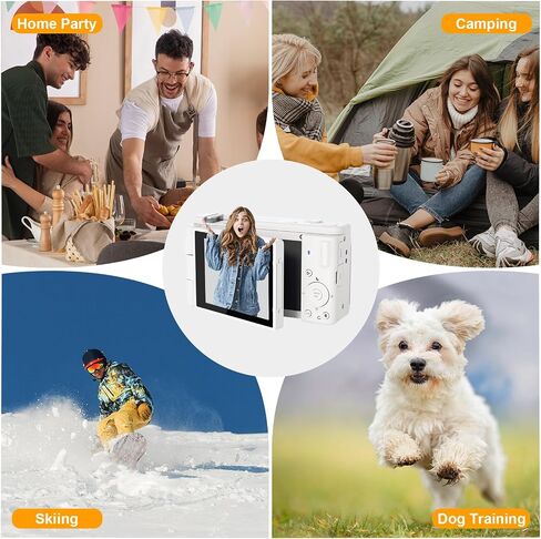 كاميرا رقمية بدقة 5K UHD للتصوير الفوتوغرافي، كاميرا تسجيل فيديو بدقة 80 ميجابكسل ذات التركيز التلقائي لليوتيوب، شاشة قلاب 3 بوصات 270 درجة، كاميرا سيلفي بعدسة مزدوجة مع تكبير رقمي 18x، بطاقة SD سعة 64 جيجابايت، بطاريتان وشاحن، أبيض in Kuwait