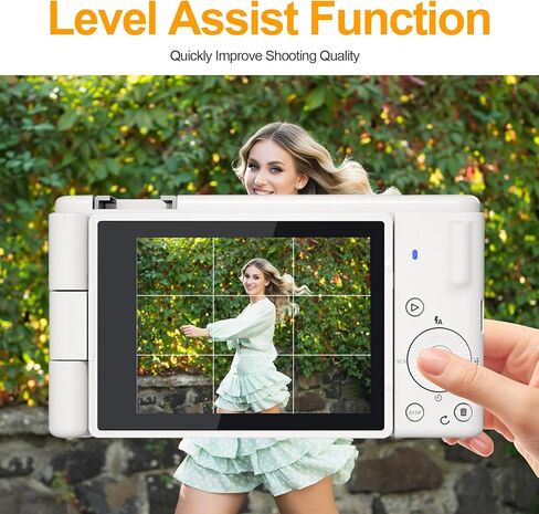 كاميرا رقمية بدقة 5K UHD للتصوير الفوتوغرافي، كاميرا تسجيل فيديو بدقة 80 ميجابكسل ذات التركيز التلقائي لليوتيوب، شاشة قلاب 3 بوصات 270 درجة، كاميرا سيلفي بعدسة مزدوجة مع تكبير رقمي 18x، بطاقة SD سعة 64 جيجابايت، بطاريتان وشاحن، أبيض in Kuwait