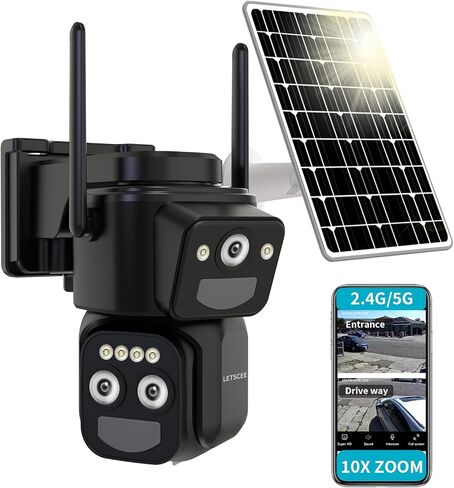 LETSCEE Security Cameras Wirelss Outdoor for Home Security, Alexa Cameras Solar Power,360 View Outside Camera,Motion Detection,10x Hybrid Zoom PAN Tile,IP-65 Weather Proof (1 Pack) in Kuwait