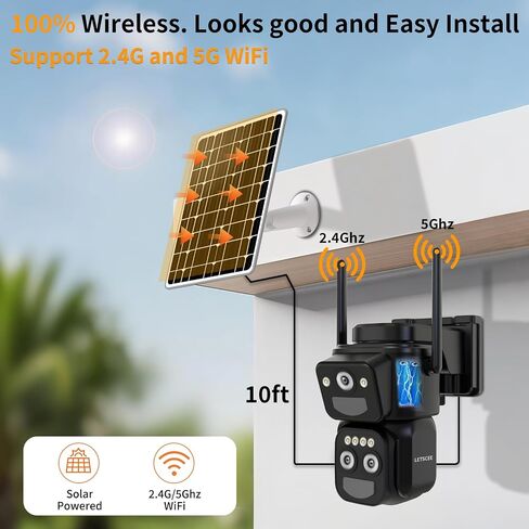 LETSCEE Security Cameras Wirelss Outdoor for Home Security, Alexa Cameras Solar Power,360 View Outside Camera,Motion Detection,10x Hybrid Zoom PAN Tile,IP-65 Weather Proof (1 Pack) in Kuwait
