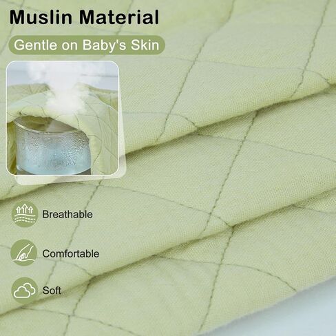 Muslin Bassinet Sheets Waterproof Baby Bassinet Mattress Sheets 2 Pack Thickened Ultra Soft Fitted Crib Cover 33" x 17" for Oval Cradle, Rectangular Mattress Pad, Green in Saudi Arabia
