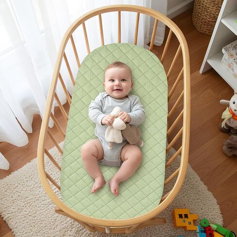 Muslin Bassinet Sheets Waterproof Baby Bassinet Mattress Sheets 2 Pack Thickened Ultra Soft Fitted Crib Cover 33" x 17" for Oval Cradle, Rectangular Mattress Pad, Green in Saudi Arabia