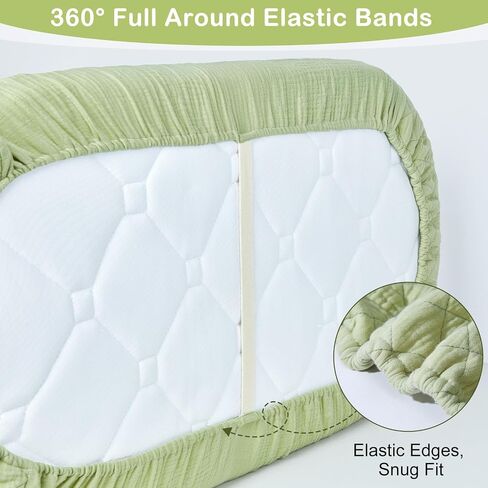 Muslin Bassinet Sheets Waterproof Baby Bassinet Mattress Sheets 2 Pack Thickened Ultra Soft Fitted Crib Cover 33" x 17" for Oval Cradle, Rectangular Mattress Pad, Green in Saudi Arabia