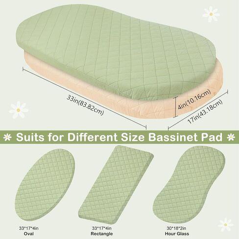 Muslin Bassinet Sheets Waterproof Baby Bassinet Mattress Sheets 2 Pack Thickened Ultra Soft Fitted Crib Cover 33" x 17" for Oval Cradle, Rectangular Mattress Pad, Green in Saudi Arabia