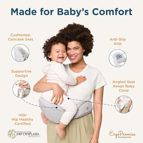 Ergobaby Alta Hip Seat Baby Carrier for Babies and Toddlers 4-48 Months | 3-Position Convertible Ergonomic Baby Carrier, Storage Pocket, Sun Hood, Hip Positioning, Fits 12-45 lbs, Natural Beige in Saudi Arabia