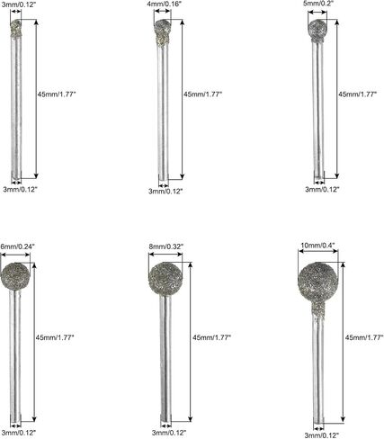 uxcell الماس طحن نتوءات الحفر بت 1/8 بوصة عرقوب 4/5/6/8/10/12mm ضياء كروية الماس شنت نقطة بت لنحت تلميع مجوهرات اليشم العنبر حجر شمع العسل الزجاج 1 مجموعة in Saudi Arabia