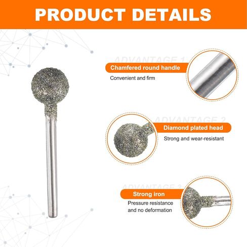 uxcell الماس طحن نتوءات الحفر بت 1/8 بوصة عرقوب 4/5/6/8/10/12mm ضياء كروية الماس شنت نقطة بت لنحت تلميع مجوهرات اليشم العنبر حجر شمع العسل الزجاج 1 مجموعة in Saudi Arabia