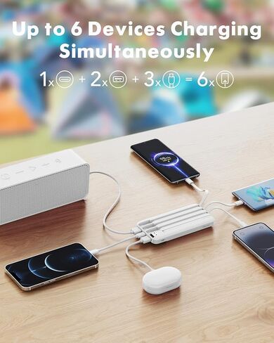 charmast Portable Charger with Built-in Cables X 4, Portable Phone Charger | 10000mAh USB C Battery Pack for All Phones Tablets,Cables Reinforced,Charge 6 Devices at Once,for Women Teens Students in Saudi Arabia