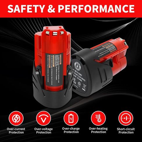 2 Pack 12V 3000mAh Lithium-ion Replacement Battery Compatible with Milwaukee M12 12V Battery 48-11-2411 48-11-2420 48-11-2401 48-11-2402 12 Volt M12 Cordless Power Tools in Saudi Arabia