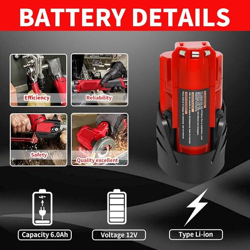2 Pack 12V 3000mAh Lithium-ion Replacement Battery Compatible with Milwaukee M12 12V Battery 48-11-2411 48-11-2420 48-11-2401 48-11-2402 12 Volt M12 Cordless Power Tools in Saudi Arabia