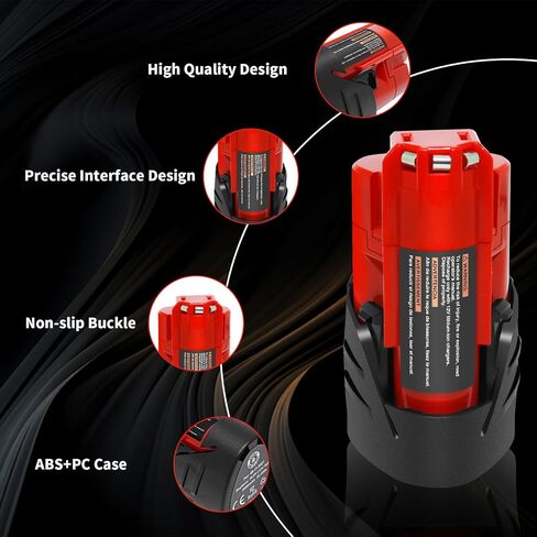 2 Pack 12V 3000mAh Lithium-ion Replacement Battery Compatible with Milwaukee M12 12V Battery 48-11-2411 48-11-2420 48-11-2401 48-11-2402 12 Volt M12 Cordless Power Tools in Saudi Arabia