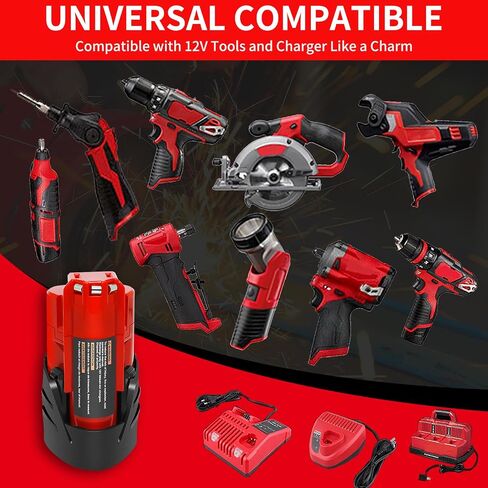 2 Pack 12V 3000mAh Lithium-ion Replacement Battery Compatible with Milwaukee M12 12V Battery 48-11-2411 48-11-2420 48-11-2401 48-11-2402 12 Volt M12 Cordless Power Tools in Saudi Arabia