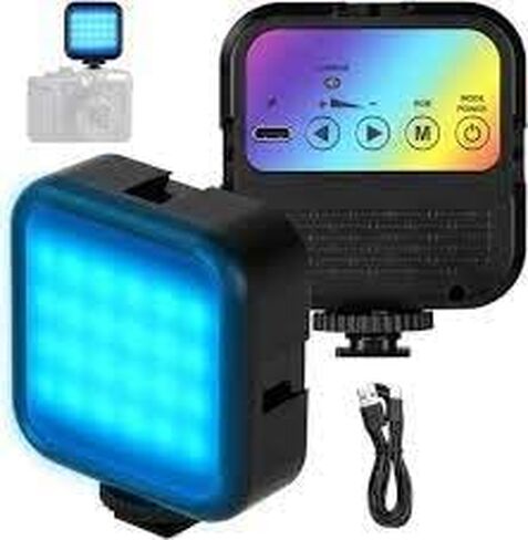 مصباح فيديو جيب RGB - مصباح ملء LED صغير 3000K-6000K مع تأثيرات، قابل لإعادة الشحن 1800 مللي أمبير في الساعة، كاميرا محمولة وإضاءة هاتف لـ YouTube وTikTok ومدونات الفيديو in Kuwait