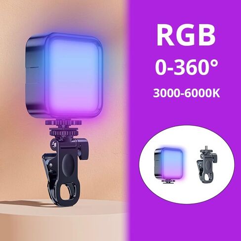 مصباح فيديو جيب RGB - مصباح ملء LED صغير 3000K-6000K مع تأثيرات، قابل لإعادة الشحن 1800 مللي أمبير في الساعة، كاميرا محمولة وإضاءة هاتف لـ YouTube وTikTok ومدونات الفيديو in Kuwait