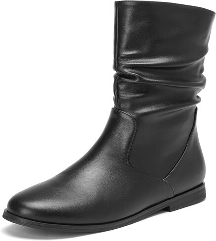 أحذية طويلة للكاحل باللون الأسود للنساء أحذية واسعة الساق للنساء بكعب منخفض وسحاب متوسط ​​الساق in Kuwait