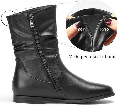 أحذية طويلة للكاحل باللون الأسود للنساء أحذية واسعة الساق للنساء بكعب منخفض وسحاب متوسط ​​الساق in Kuwait