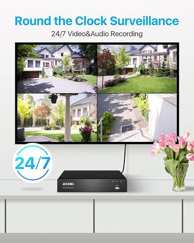نظام كاميرا أمان ZOSI 5MP 8CH PoE مع مفتاح 8 منافذ جيجابت PoE | 4 قطع من كاميرات IP الخارجية، و2 تيرابايت HDD NVR، والكشف الذكي عن الإنسان/المركبة، وصوت ثنائي الاتجاه، ورؤية ليلية ملونة. in Kuwait