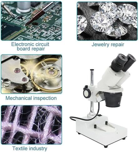 مجهر ستيريو مجهر، تكبير 20X-40X، إضاءة LED علوية، محول الهاتف المحمول لحام PCB والمجوهرات والإصلاحات الصناعية (أبيض 20X و40X) (أبيض 20X 30X 40X) in Saudi Arabia