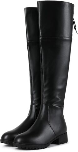 إمرأة أحذية عالية في الركبة جولة اصبع القدم منصة كتلة مكتنزة كعب أحذية للنساء مريحة كعب منخفض الجانب سستة المرأة ركوب أحذية طويلة in Kuwait