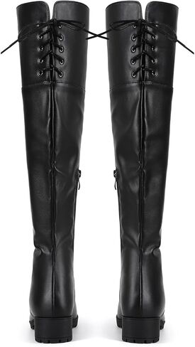 إمرأة أحذية عالية في الركبة جولة اصبع القدم منصة كتلة مكتنزة كعب أحذية للنساء مريحة كعب منخفض الجانب سستة المرأة ركوب أحذية طويلة in Kuwait