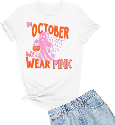 Go All Out in October We Wear Pink Breast Cancer Halloween Mens Toddler Women Youth T-Shirt in Saudi Arabia