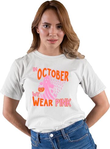 Go All Out in October We Wear Pink Breast Cancer Halloween Mens Toddler Women Youth T-Shirt in Saudi Arabia