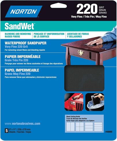 Norton 48090 Sand Wet Sandpaper 220 Grit, 9-Inch x 11-Inch, 5-Pack in Saudi Arabia