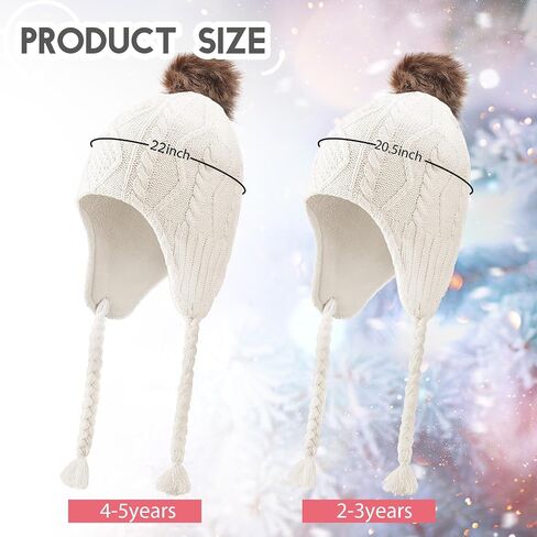 Mepase 2 Pcs Knit Hat for Girls with Ear Flaps Fleece Lining Toddler Warm Baby Caps for 2-3t, 4-5t in Saudi Arabia