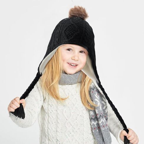 Mepase 2 Pcs Knit Hat for Girls with Ear Flaps Fleece Lining Toddler Warm Baby Caps for 2-3t, 4-5t in Saudi Arabia