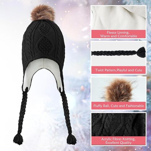 Mepase 2 Pcs Knit Hat for Girls with Ear Flaps Fleece Lining Toddler Warm Baby Caps for 2-3t, 4-5t in Saudi Arabia