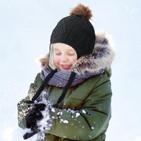 Mepase 2 Pcs Knit Hat for Girls with Ear Flaps Fleece Lining Toddler Warm Baby Caps for 2-3t, 4-5t in Saudi Arabia