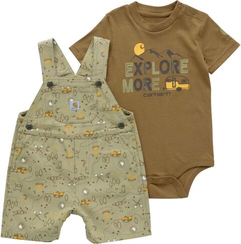 Carhartt Kid's CG8964 Short-Sleeve Bodysuit and Canvas Print Shortall Set - Boy in Saudi Arabia