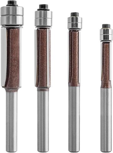 4 Pcs 1/4 Inch Shank Flush Trim Router Bits Set, Double Top Bearing Carbide 3-Flute Straight Router Bit with Cutting Diameters of 1/4", 5/16", 3/8", 1/2" for MDF, Hardwood, Plywood in Saudi Arabia