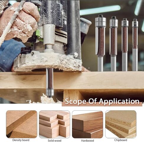 4 Pcs 1/4 Inch Shank Flush Trim Router Bits Set, Double Top Bearing Carbide 3-Flute Straight Router Bit with Cutting Diameters of 1/4", 5/16", 3/8", 1/2" for MDF, Hardwood, Plywood in Saudi Arabia