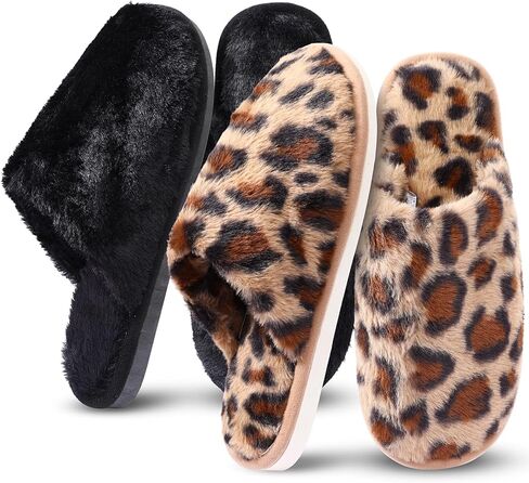 2 Pairs Women's Fuzzy Scuff Slippers Ladies Furry Cute Slip-on Slippers Comfy Memory Foam Indoor House Shoes in Saudi Arabia