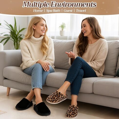 2 Pairs Women's Fuzzy Scuff Slippers Ladies Furry Cute Slip-on Slippers Comfy Memory Foam Indoor House Shoes in Saudi Arabia