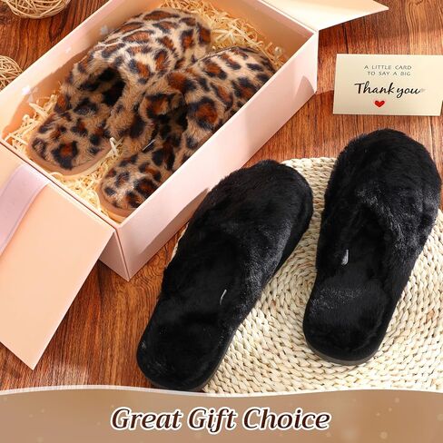 2 Pairs Women's Fuzzy Scuff Slippers Ladies Furry Cute Slip-on Slippers Comfy Memory Foam Indoor House Shoes in Saudi Arabia