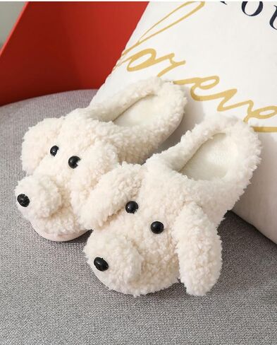 Plush Cute Indoor/Outdoor Slippers - Teddy Dog Style, Non-Slip Sole, Washable - Girls' Spring/Autumn/Winter (Khaki, Size 5-6.5) in Saudi Arabia