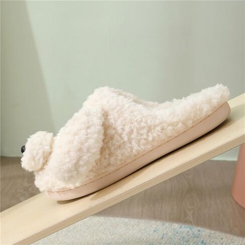 Plush Cute Indoor/Outdoor Slippers - Teddy Dog Style, Non-Slip Sole, Washable - Girls' Spring/Autumn/Winter (Khaki, Size 5-6.5) in Saudi Arabia