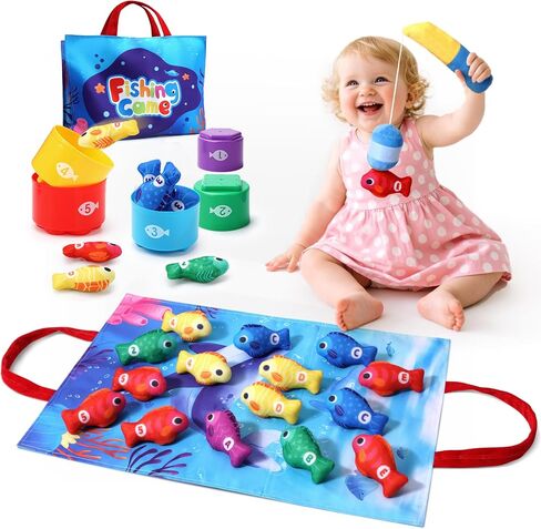 Toys for 1 Year Old Girl Boy, Montessori Baby Toys 12-18 Months, Cloth Fishing Game with Stacking Cups, 1 Year Old Girl Boy Gifts, Toddler Learning Toy 1 2 3 Year Old, 1st First Birthday Gifts in Saudi Arabia