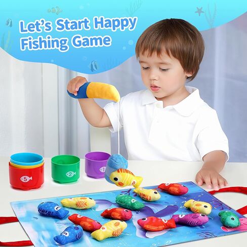 Toys for 1 Year Old Girl Boy, Montessori Baby Toys 12-18 Months, Cloth Fishing Game with Stacking Cups, 1 Year Old Girl Boy Gifts, Toddler Learning Toy 1 2 3 Year Old, 1st First Birthday Gifts in Saudi Arabia
