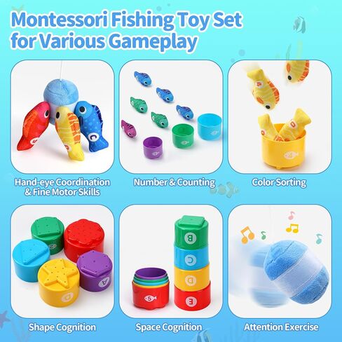 Toys for 1 Year Old Girl Boy, Montessori Baby Toys 12-18 Months, Cloth Fishing Game with Stacking Cups, 1 Year Old Girl Boy Gifts, Toddler Learning Toy 1 2 3 Year Old, 1st First Birthday Gifts in Saudi Arabia