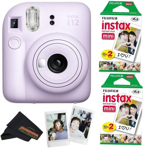 Fujifilm Instax Mini 12 Camera (Lilac Purple) with Fujifilm Instant Mini Film (40 Sheets) Bundle with + Sunshine Photo Microfiber Cleaning Cloth in Saudi Arabia
