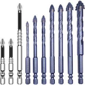 10Pcs High-Strength Eccentric Drill Bit & Non-Slip Screwdriver Drill Bit Set w/Hexagonal Shank for Concrete/Cast Iron/Tile/Wood, Eccentric Drill Bits 4+6+6+8+8+10+12mm and Magnetic Bits (70,70,120mm) in Saudi Arabia