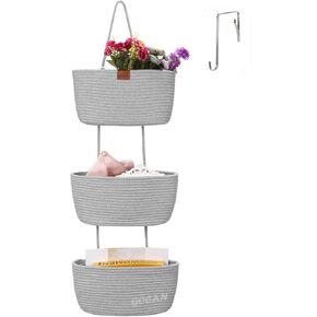 سلال تخزين معلقة فوق سلة معلقة على الباب، منظم تعليق منسوج من الحبال القطنية بثلاث طبقات، سلال معلقة مزخرفة قابلة للفصل لحائط غرفة المعيشة والحمام وغرفة النوم (رمادي) in Kuwait