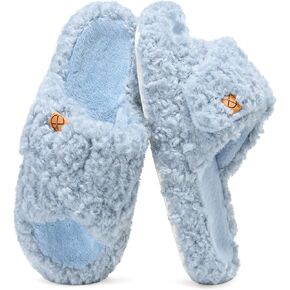 Women's House Slippers Adjustable Indoor Memory Foam Shoes Open Toe Slip On Bedroom Fuzzy Slide in Saudi Arabia