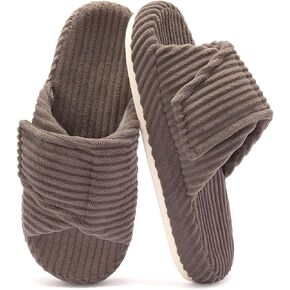 House Slippers for Women Adjustable Indoor Open Toe Memory Foam Corduroy Non-slip Bedroom Shoes in Saudi Arabia